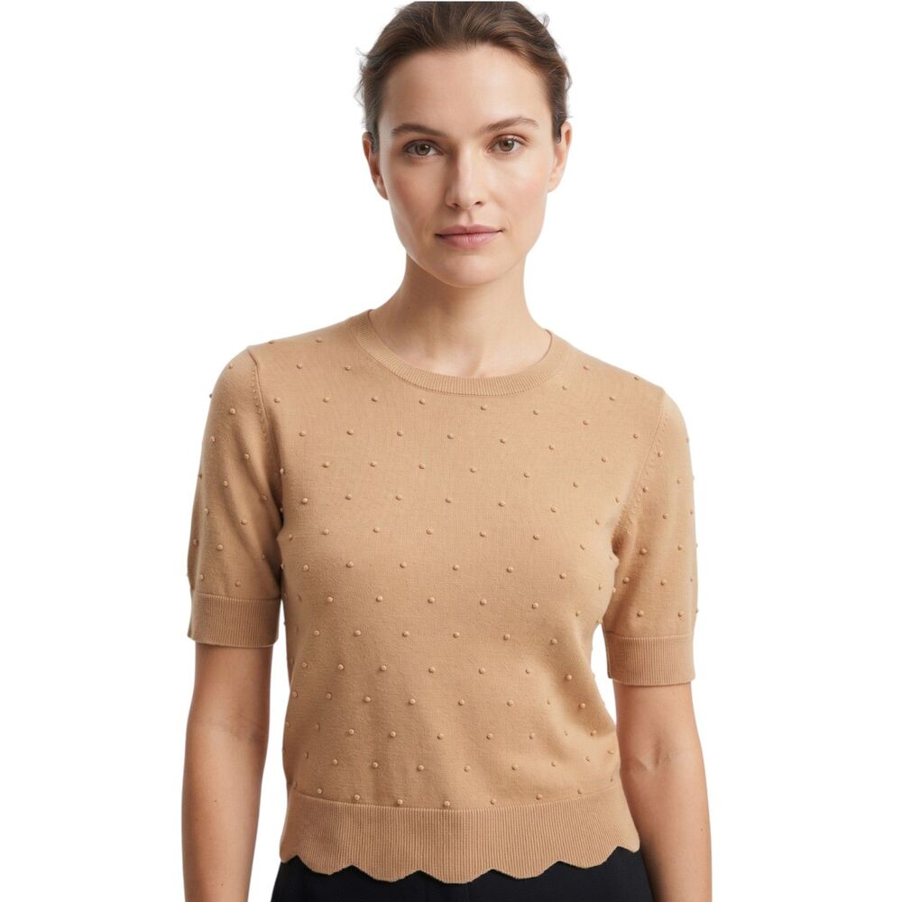 Ann Taylor Tan Swiss Dot Sweater Sz Small